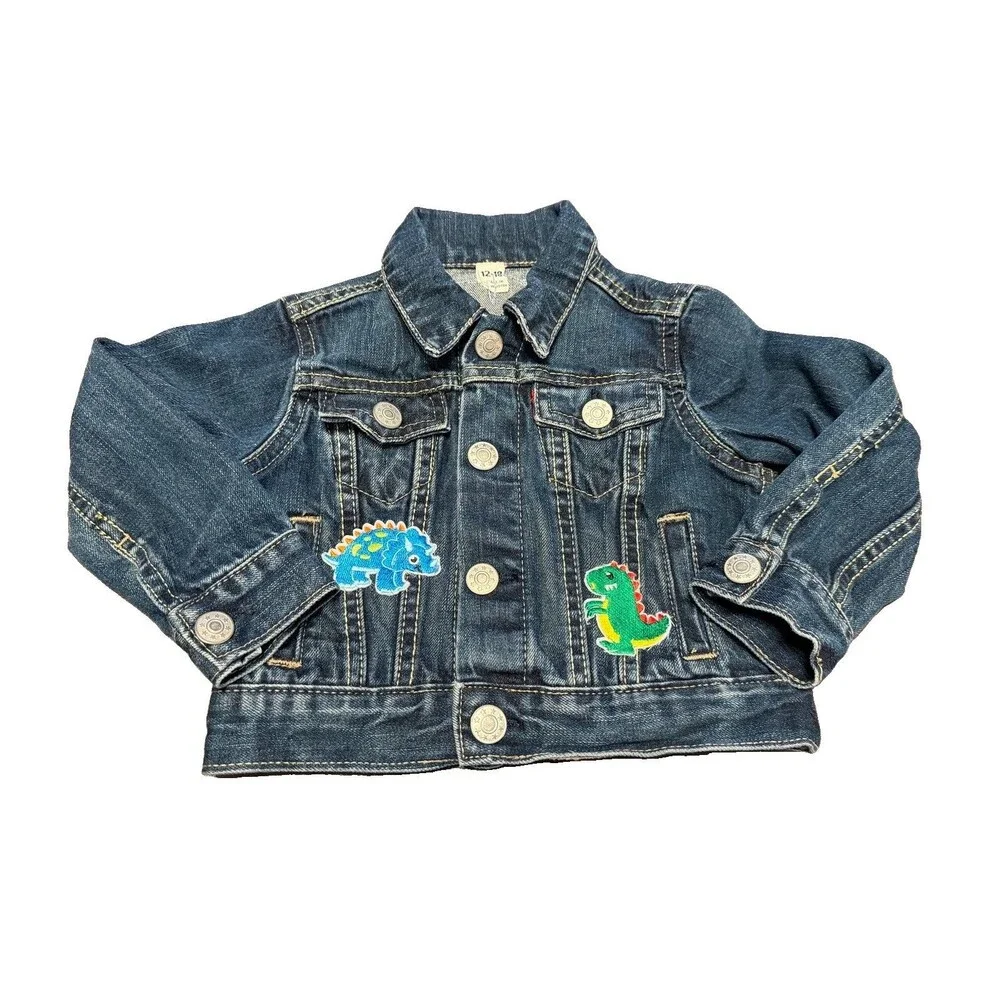 Upcycled Custom Designed Toddler Dinosaur Denim Jacket- Sz 12-18 Months
